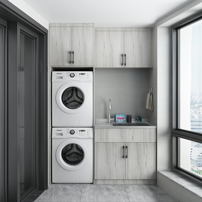 B5-疊放雙電器+吊柜（不銹鋼陽(yáng)臺(tái)洗衣柜）