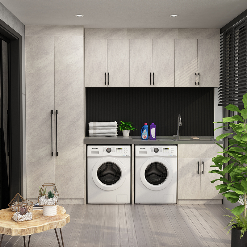 B3-橫排雙電器+吊柜+側(cè)柜（不銹鋼陽(yáng)臺(tái)洗衣柜）